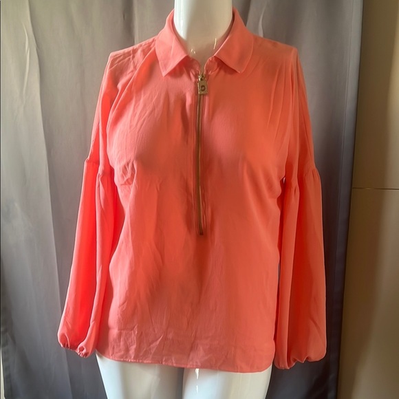 Michael Kors Pink Long Sleeve Zipper Down Blouse - Picture 1 of 8